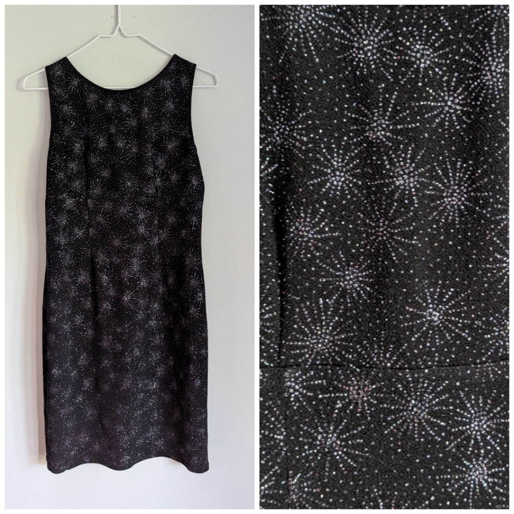 VTG 90s/Y2K California Concepts Dress Medium Black Glitter Stars Stretch 173